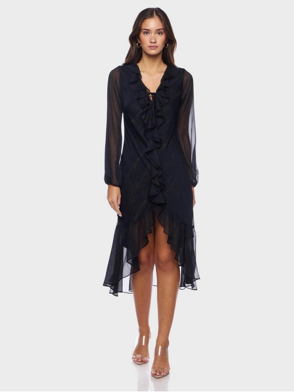 B Darlin Juniors Black Ruffled High-Low V-Neck Dress